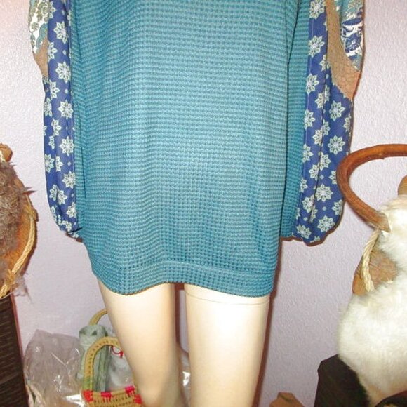 Avenue WAFFLE Knit Size 14 16 TUNIC Top THERMAL Mix Media CROCHET Balloon Sleeve - Picture 3 of 10